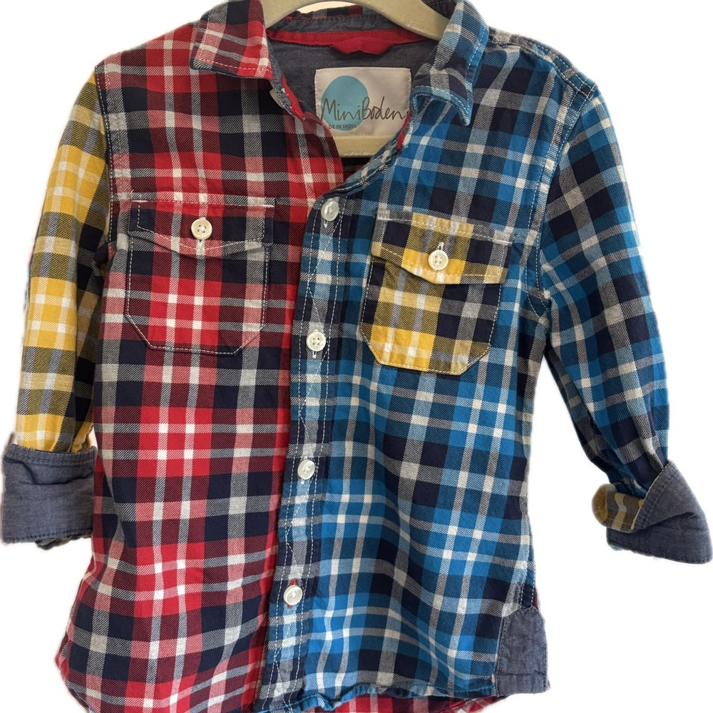 Mini Boden Colorful Plaid Button Down Shirt